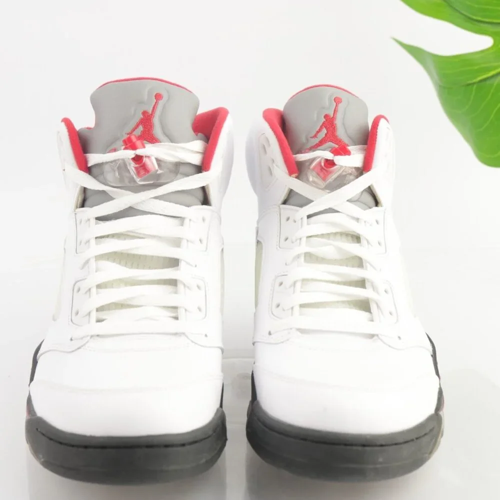 Air Jordan 5 Retro Mens White Fire Red Sneaker Size 10 Black 2013 Shoes With Box